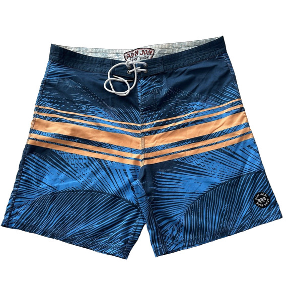 Ron Jon Board Shorts Trunks Blue Orange Palm Leaves Size 36 - Picture 1 of 11